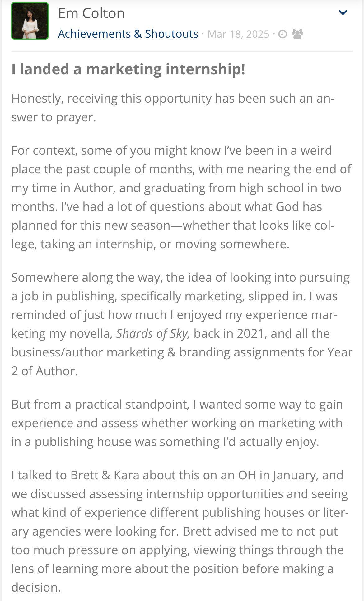 Achievements & Shoutouts - The Author Conservatory