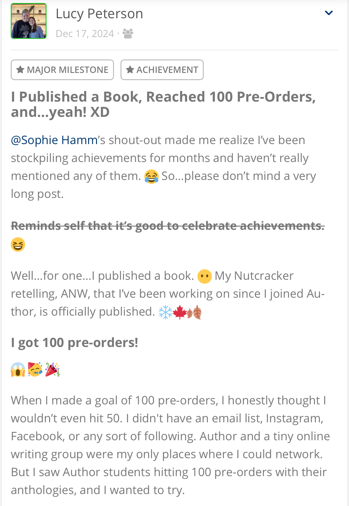 Achievements & Shoutouts - The Author Conservatory