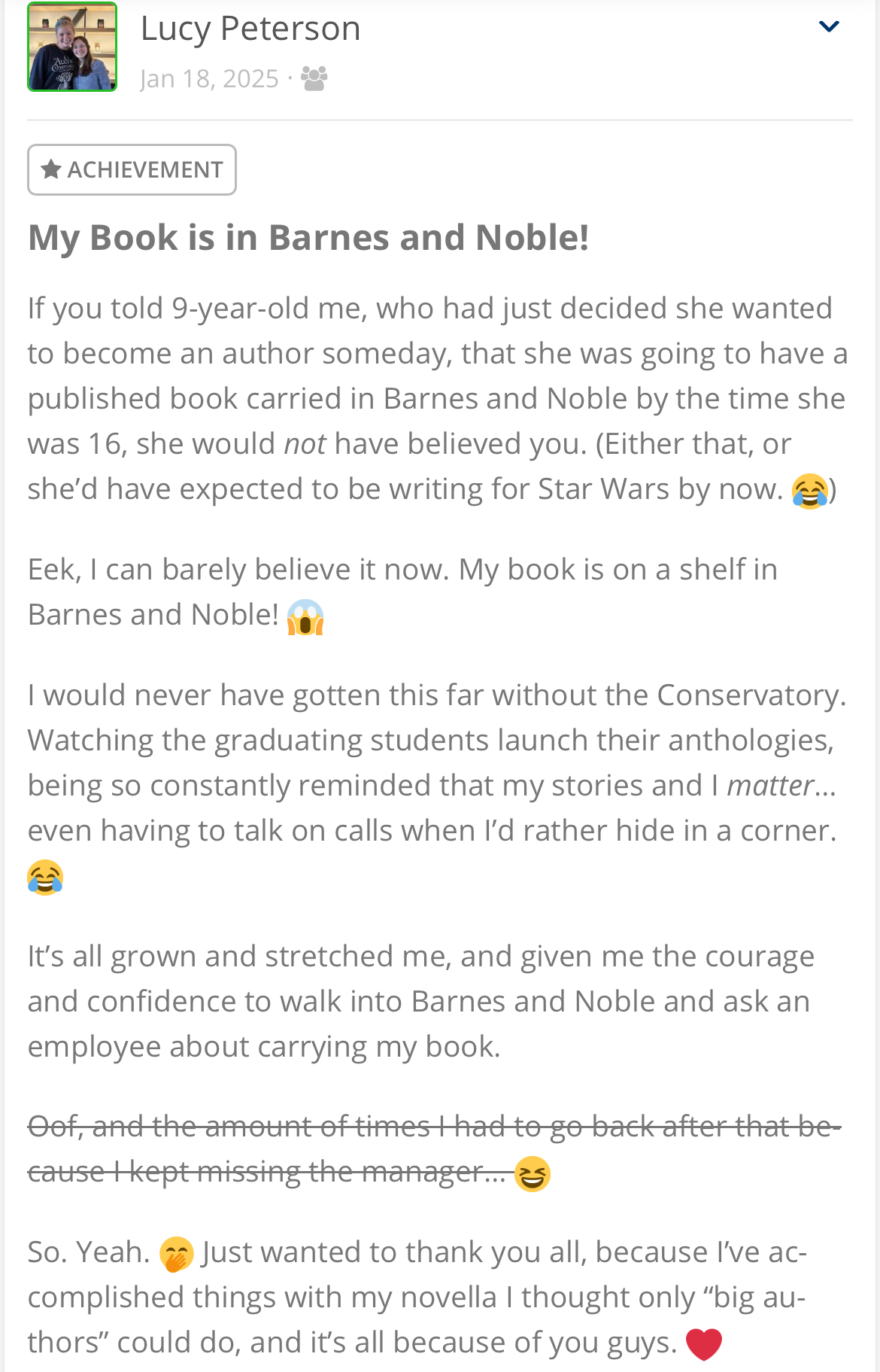Achievements & Shoutouts - The Author Conservatory