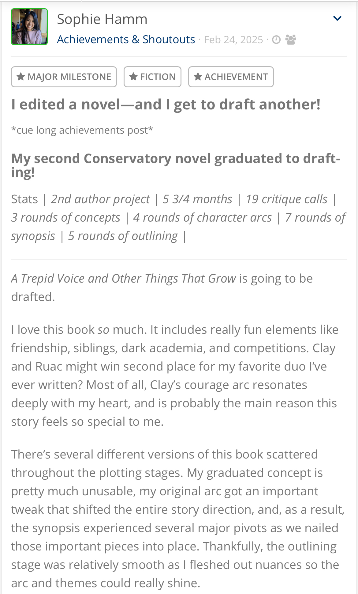 Achievements & Shoutouts - The Author Conservatory