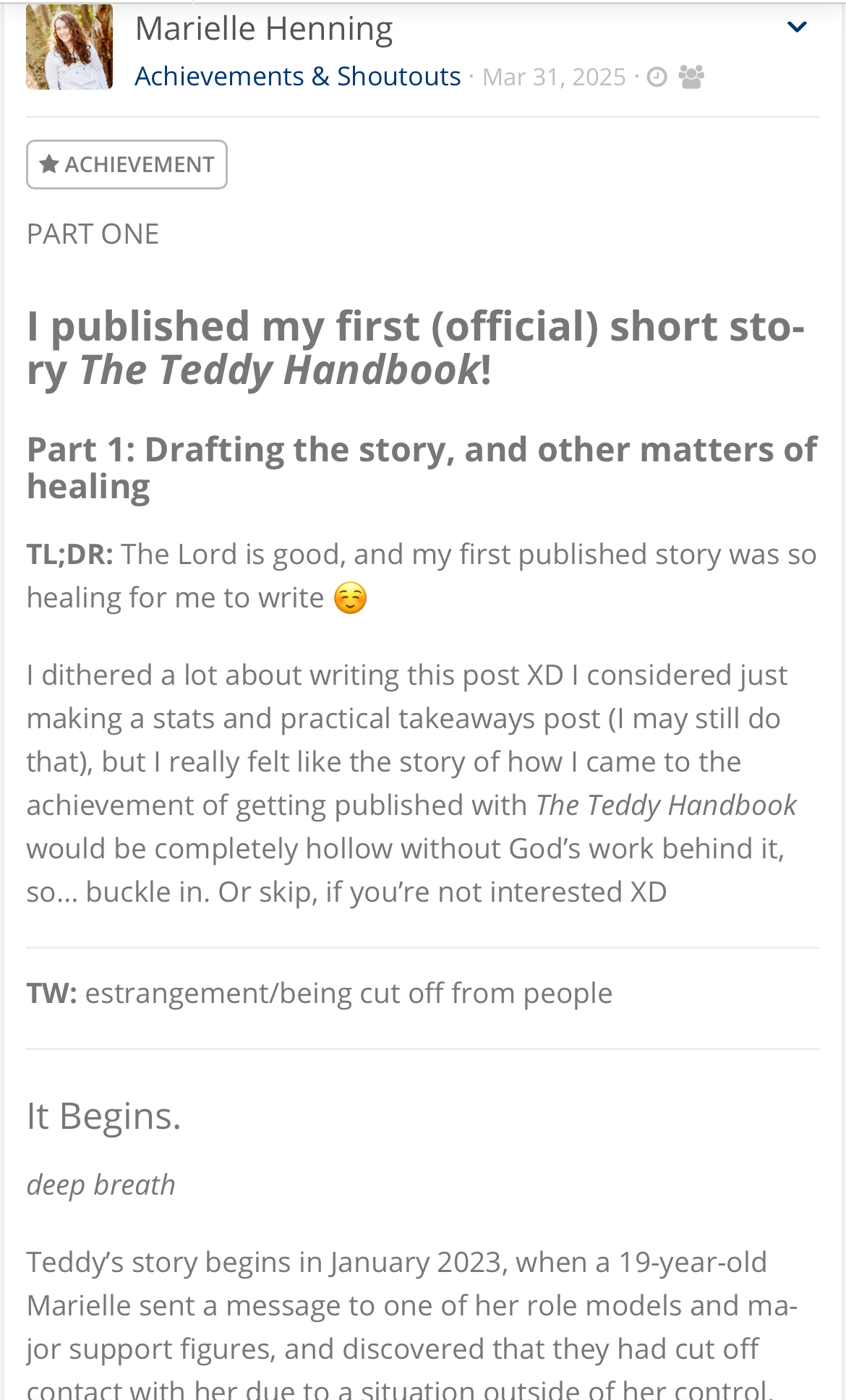 Achievements & Shoutouts - The Author Conservatory