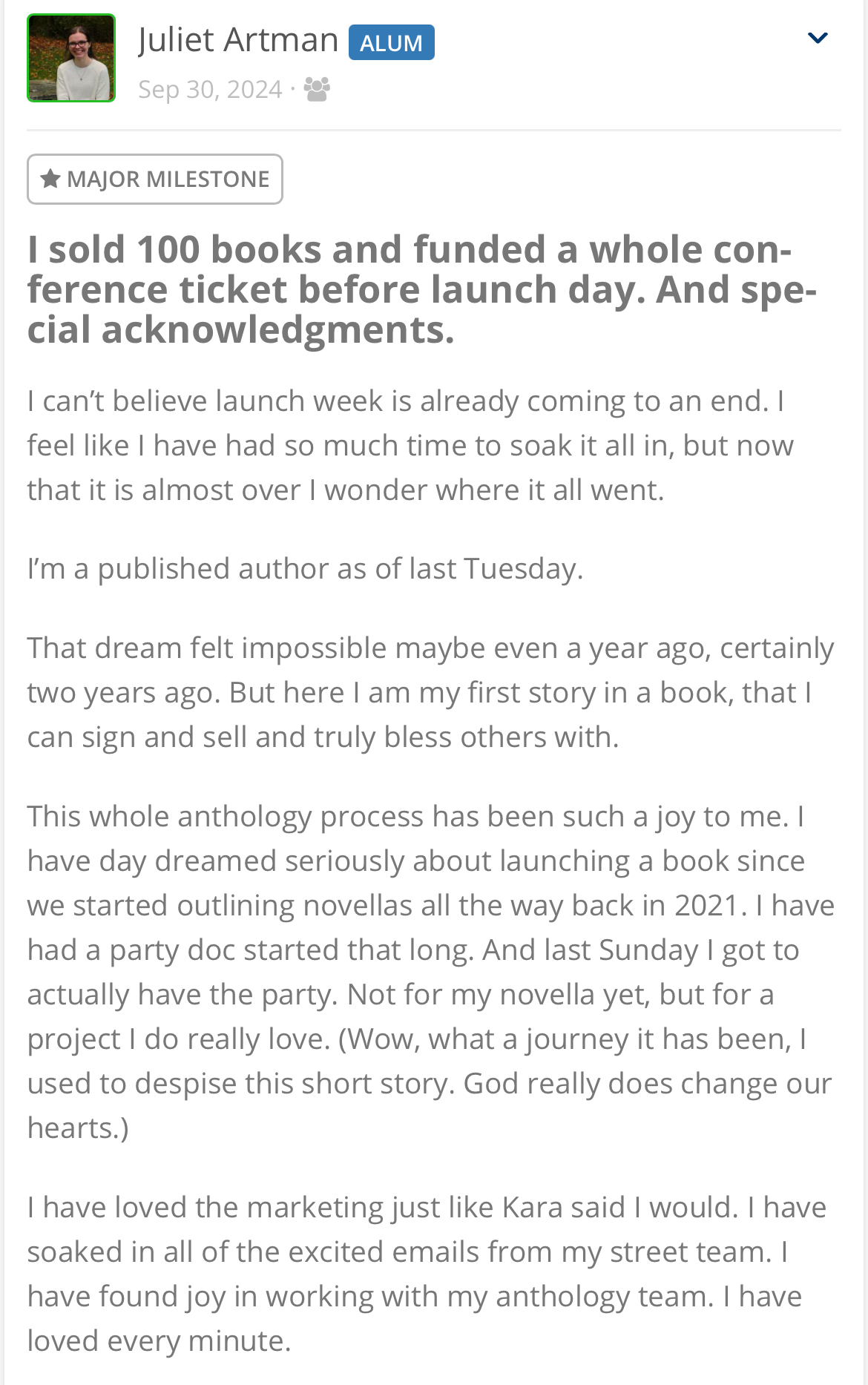 Achievements & Shoutouts - The Author Conservatory