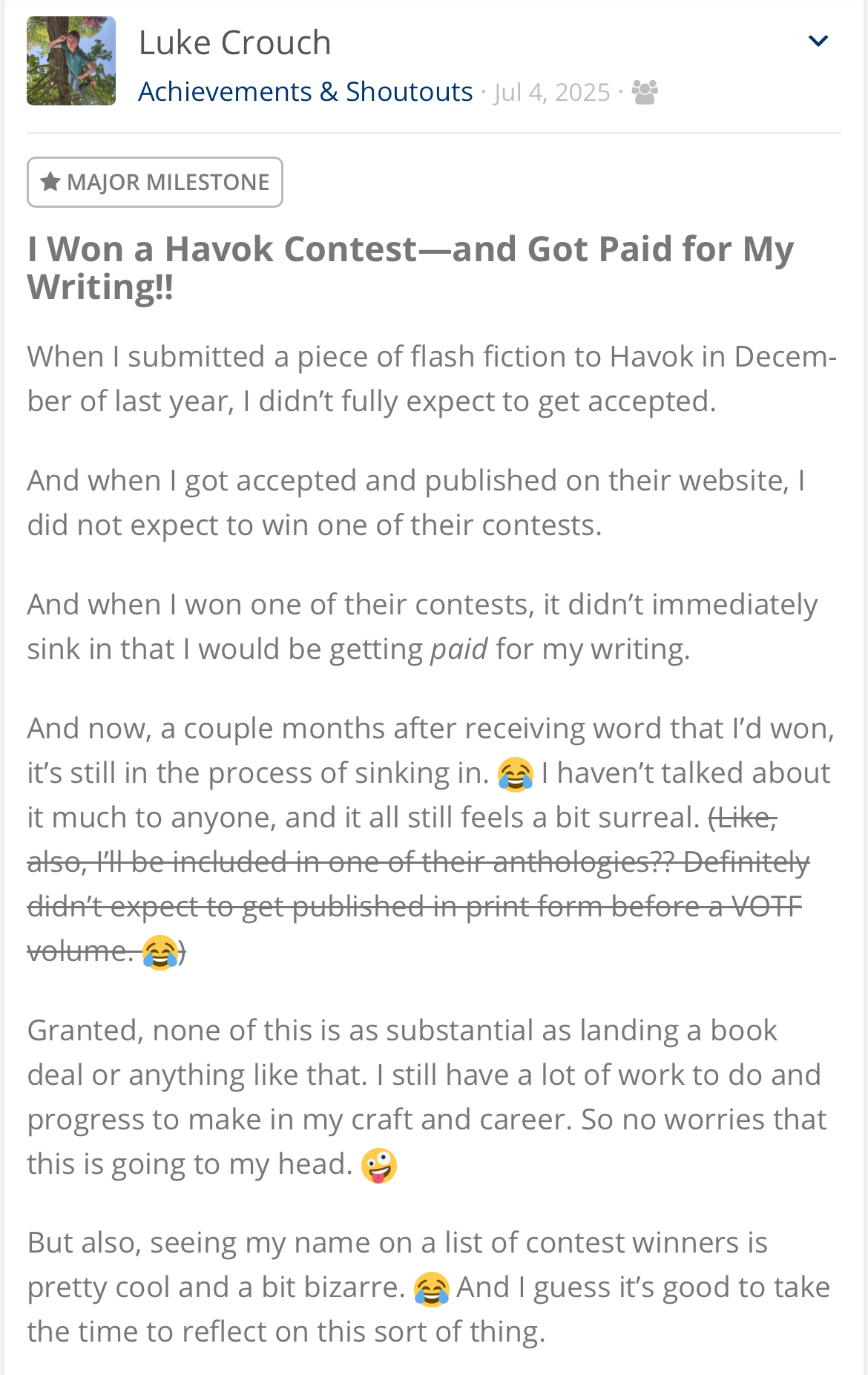 Achievements & Shoutouts - The Author Conservatory